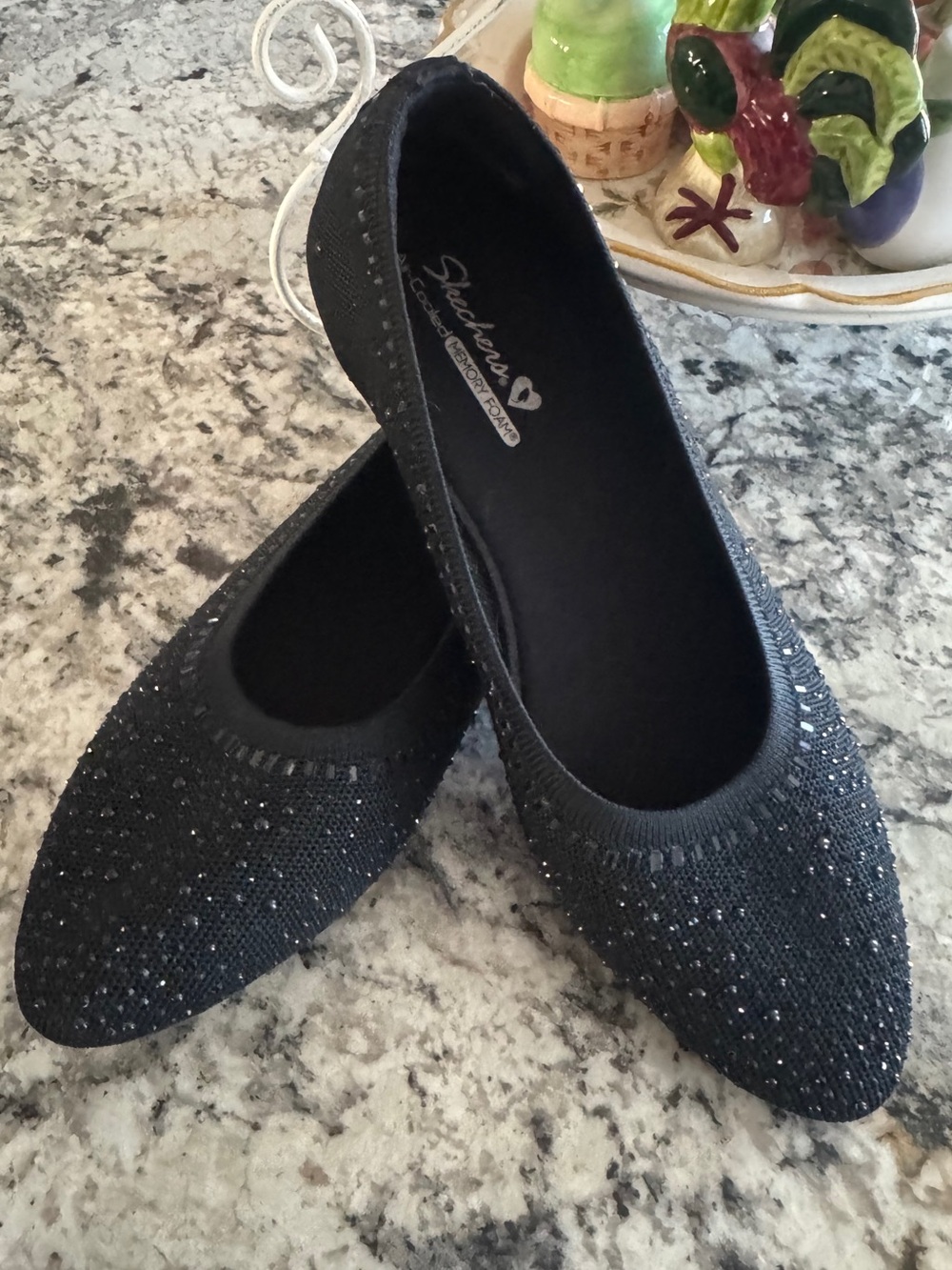 Skechers Cleo 2.0 Mesmerizing Nights Black Knit Pointed Toe Sparkle Flats Sz 10